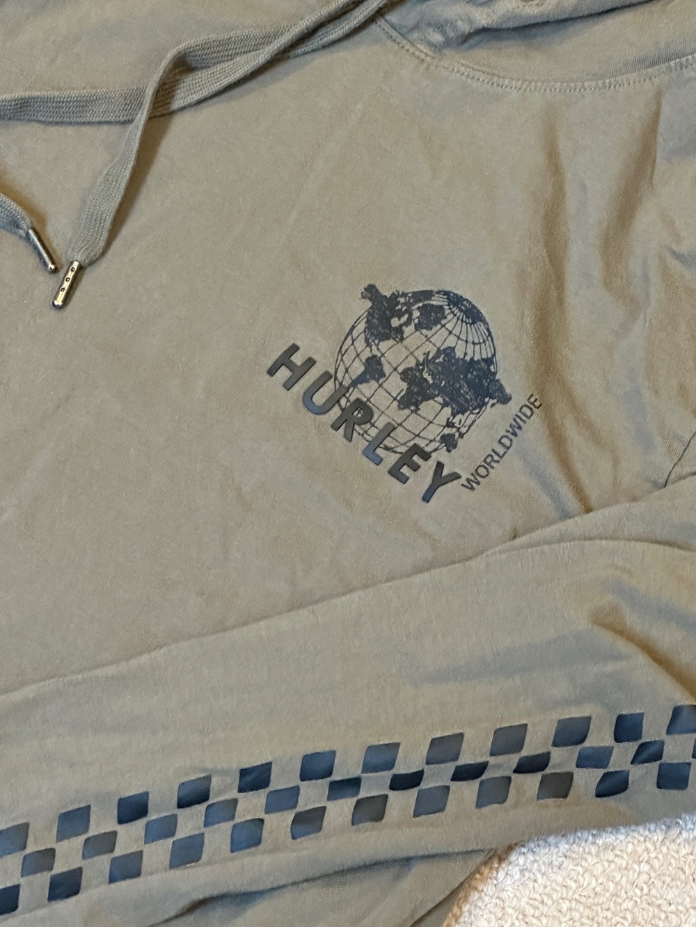 Hurley long sleeve hooded tshirt, green and black, M - Picture 3 of 7